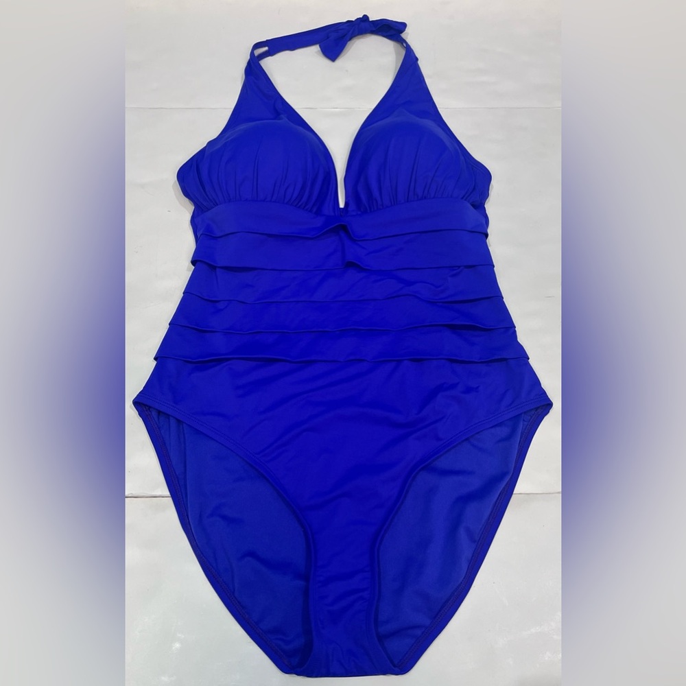 Bleu Rod Beattie Purple Halter Ruffle One Piece Bathing Suit Women Size 14